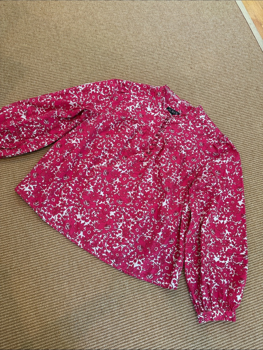NWOT J. Crew Pink Floral Popover Long Puffed Sleeve Blouse w/Ruffled Collar - Picture 7 of 7